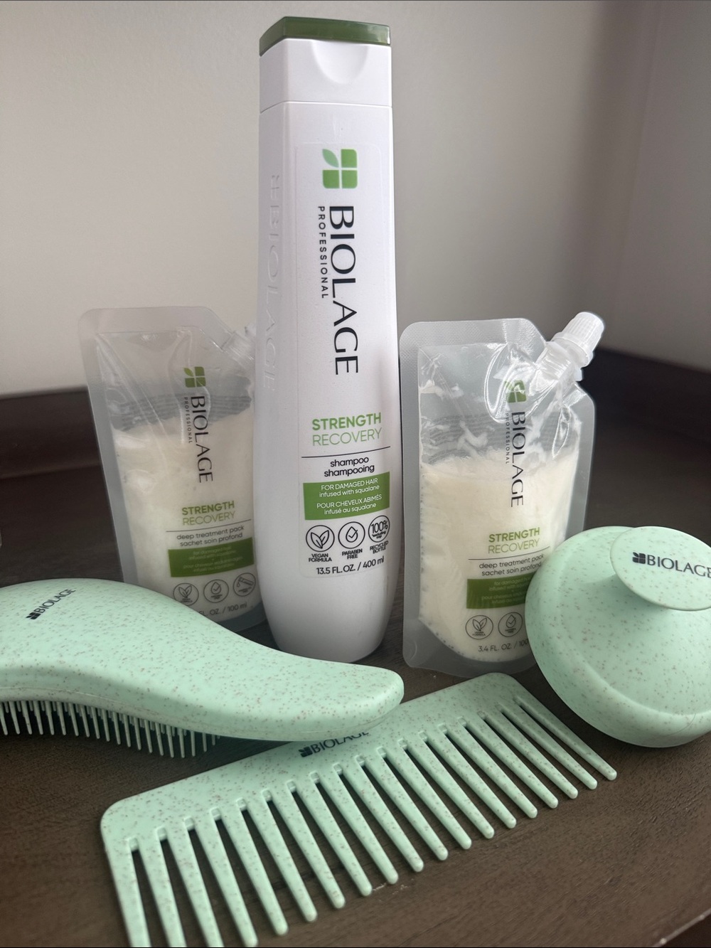 Biolage new never used Strength Recovery Shampoo , 2 deep cond & Hair Tools Set